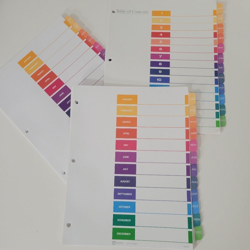 3 sets of binder month labels
